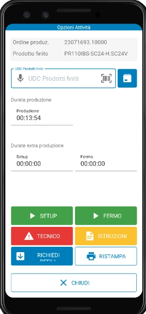 Interfaccia mobile di software MES (Manufacturing Execution System) 