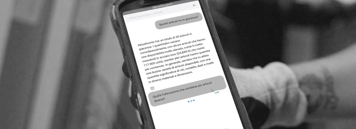 Software SCES di magazzino e produzione con chatbox integrata (silwaaisupport) risponde alla domanda "quanti articoli ho in giacenza?"
