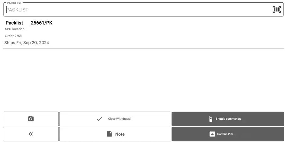 cross docking control panel on the WMS