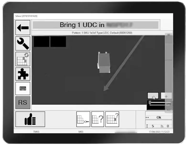 Example of a WMS software interface for warehouse management, with direct instruction on how to handle load units (LU) and locations for operators
