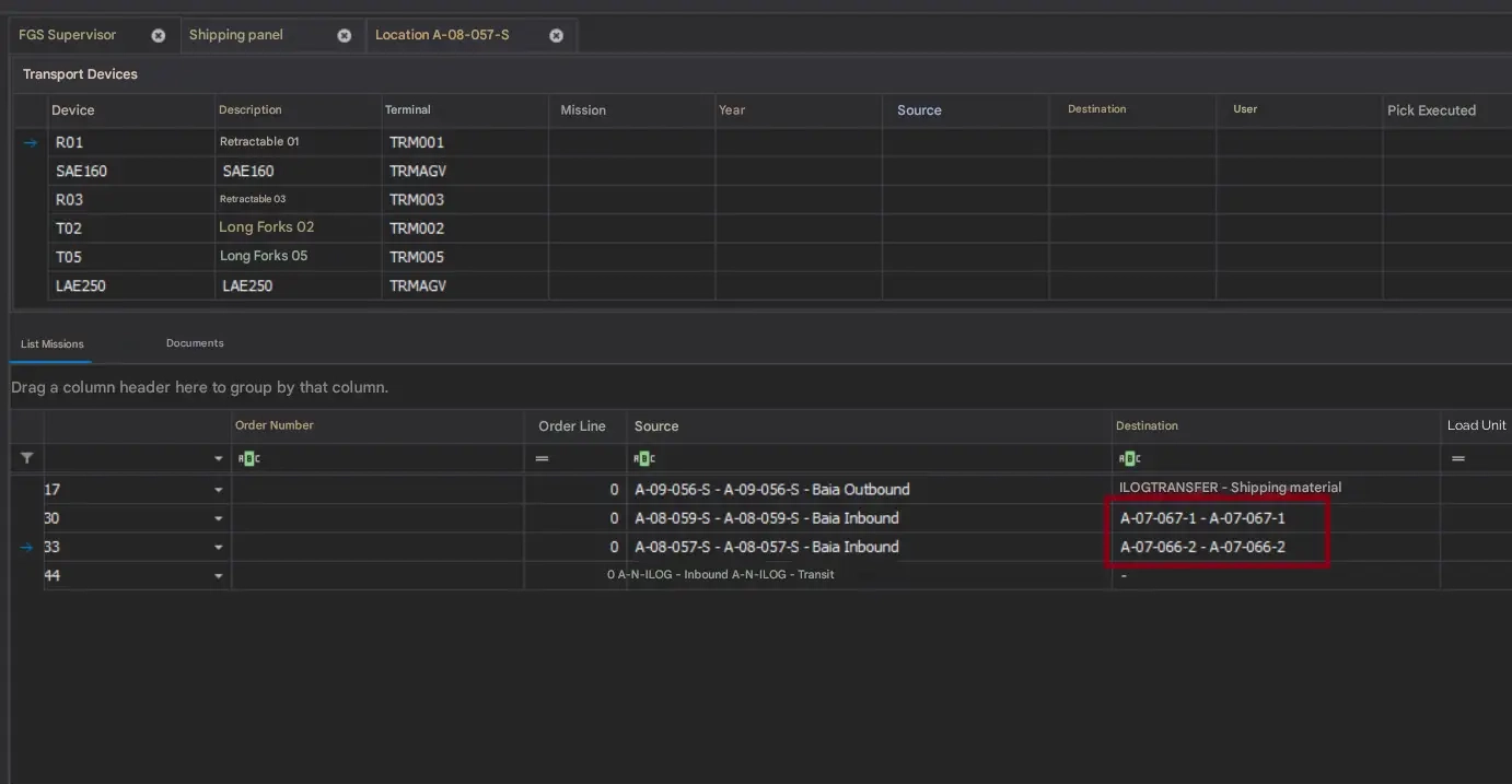 AGV devices and mission management with silwa: WMS software screen