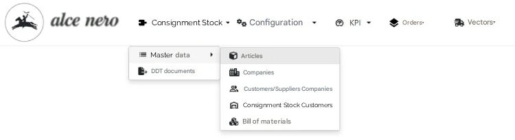 Stesi’s Silwa WMS software for Alce Nero: a warehouse and consignment stock management portal with drop-down menus