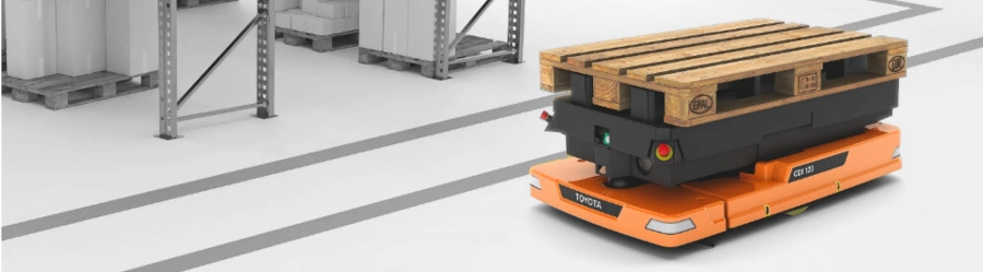 Automated guided vehicle (AGV) moving autonomously on the ground
