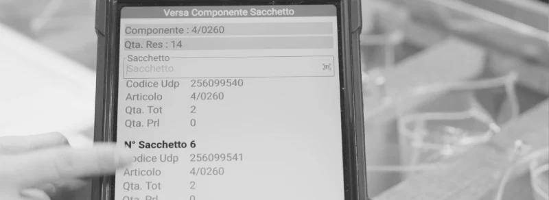 Stesi’s silwa Manufacturing Execution System software interface, with management of components, UdP (Production Unit) codes, items and quantities