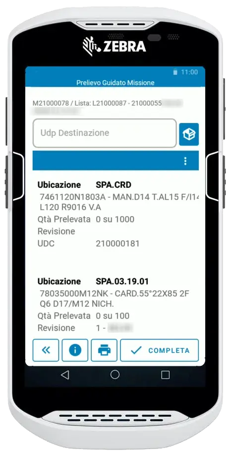 interfaccia software WMS silwa di Stesi mobile per prelievo guidato verso ubicazione