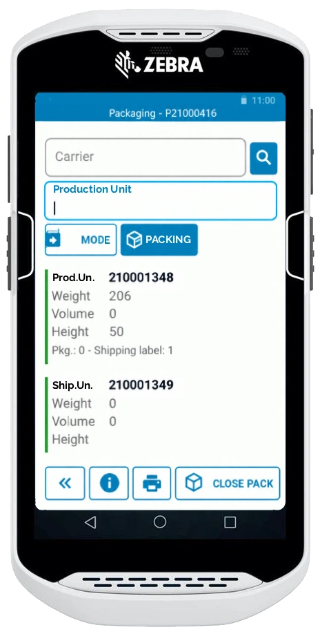Electronics logistics: WMS interface for packing operations